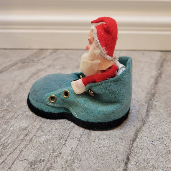 Vintage Christmas Felt Shoe with Santa Flocked Red & Blue Boot - Picture 3 of 6